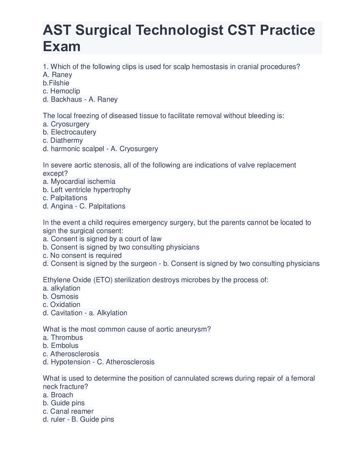 Preview image for AST Surgical Technologist CST Practice Exam